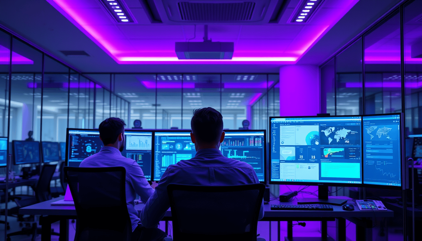 Modern office environment with security monitoring